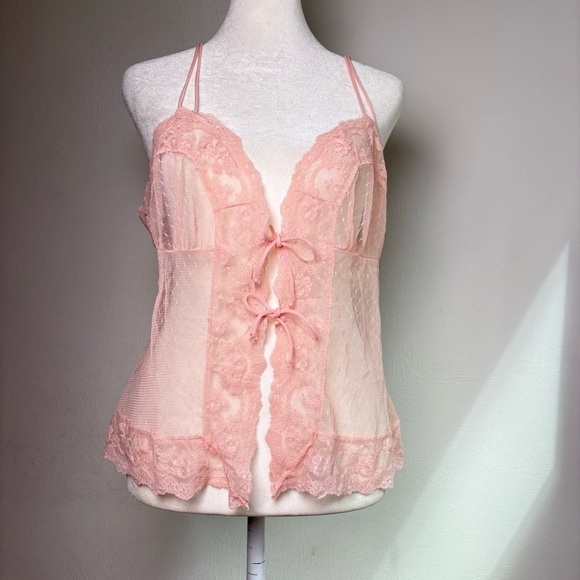 Vintage Other - Vintage USA Y2K Babydoll Coquette Mesh Lace Camisole Teddy Chemise Top Peignoir